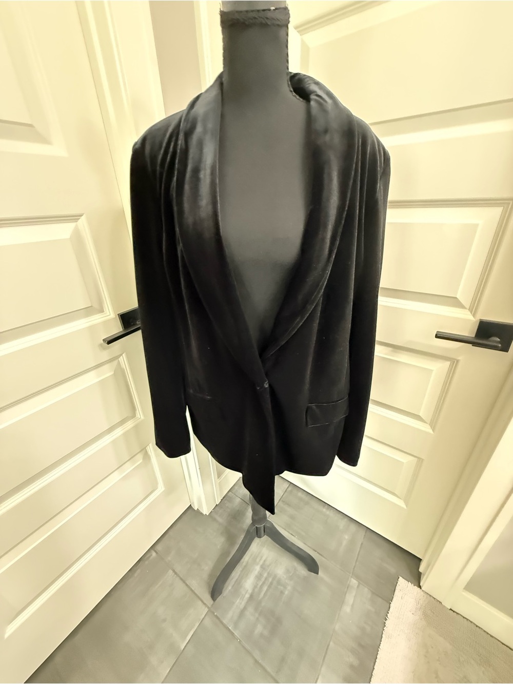 INC International Concepts Black Velvet Shawl-Collar Blazer